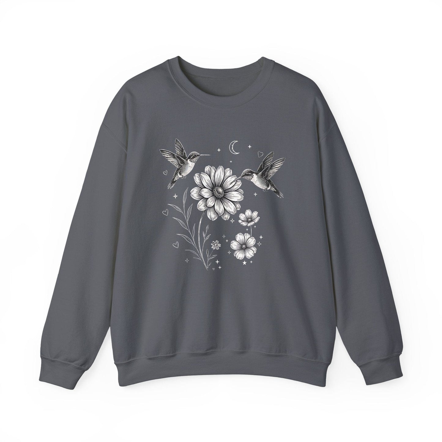 Hummingbird & Wildflower Sweatshirt | Minimal Botanical Nature Design