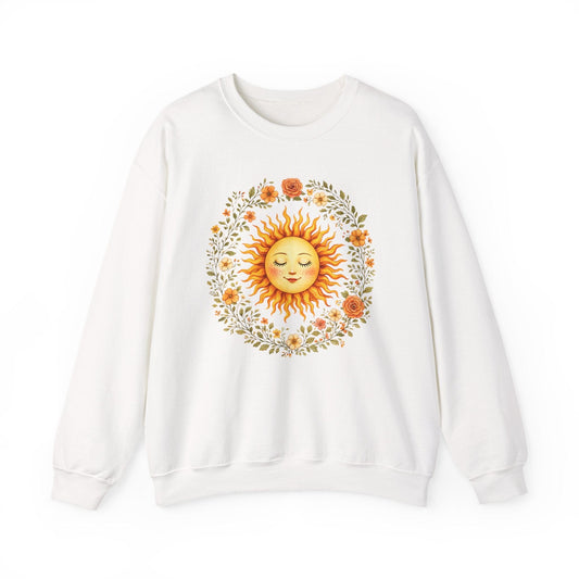 Radiant Sun & Floral Wreath Sweatshirt | Soft Botanical Spring Design