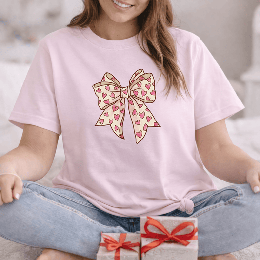 Pink Heart Bow Valentine Shirt | Cute Coquette Graphic Tee