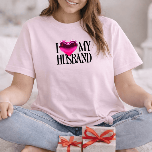 Glossy Pink Heart Husband Valentine T-Shirt – Modern Minimal Love Design