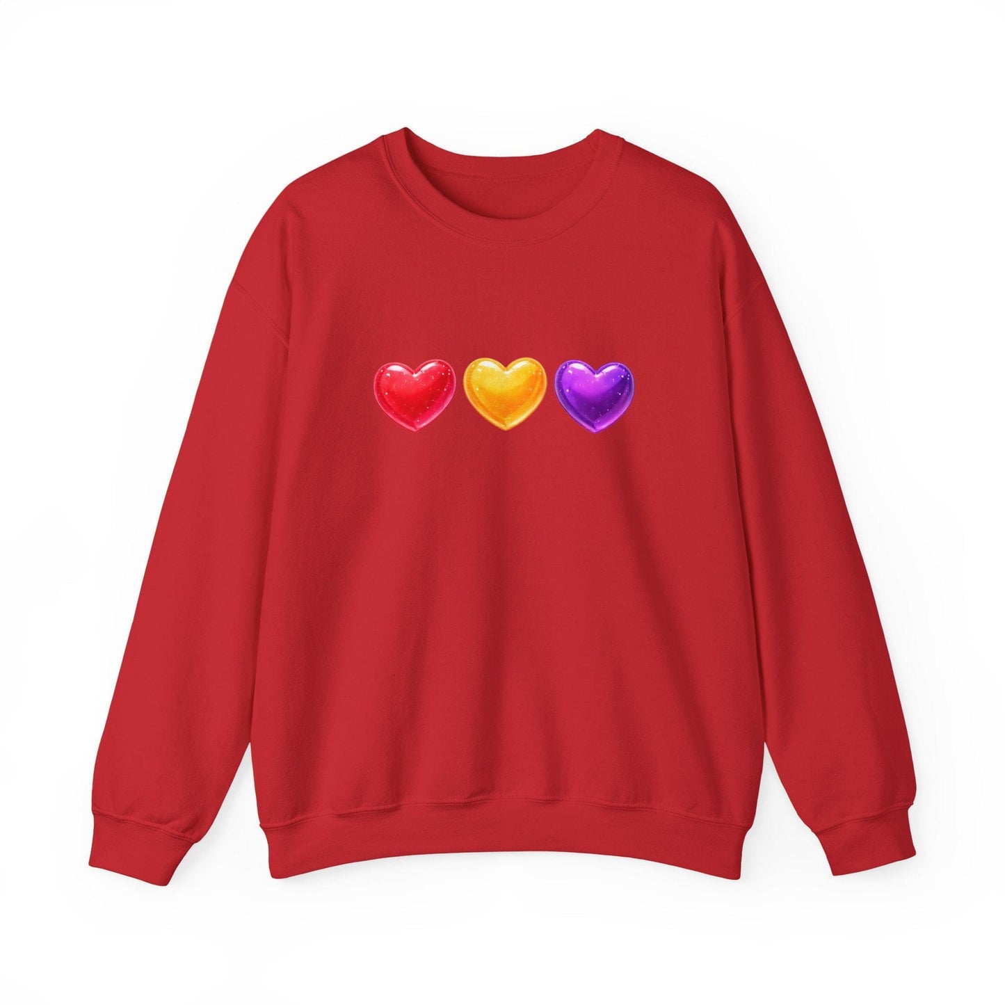 Colorful Candy Heart Trio Valentine Shirt | Cute Glossy Heart Love Sweatshirt