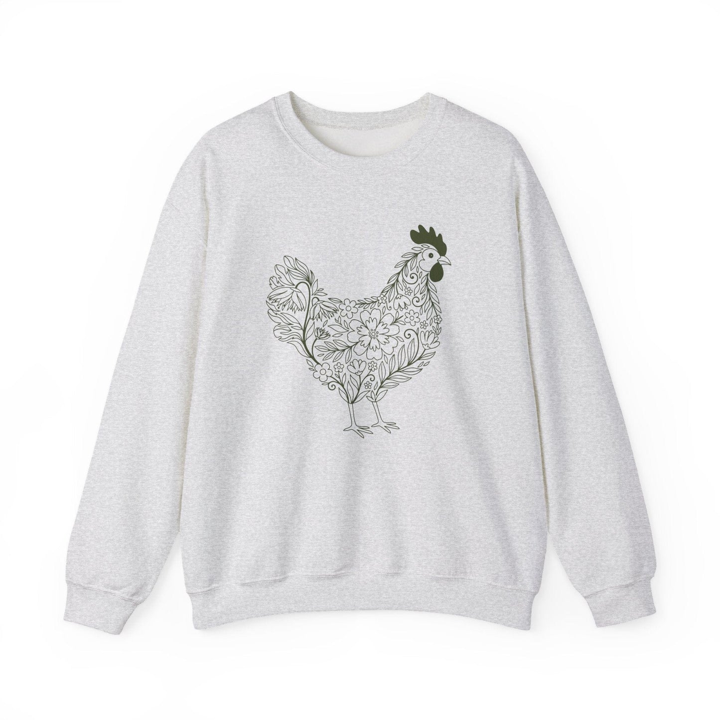 Floral Hen Line Art Sweatshirt | Minimal Farmhouse Botanical Design