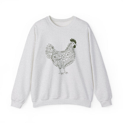 Floral Hen Line Art Sweatshirt | Minimal Farmhouse Botanical Design