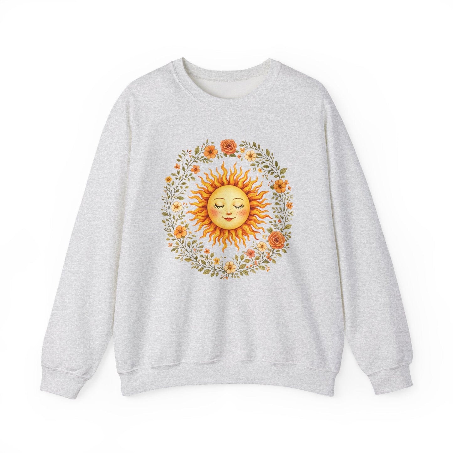 Radiant Sun & Floral Wreath Sweatshirt | Soft Botanical Spring Design