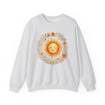 Radiant Sun & Floral Wreath Sweatshirt | Soft Botanical Spring Design
