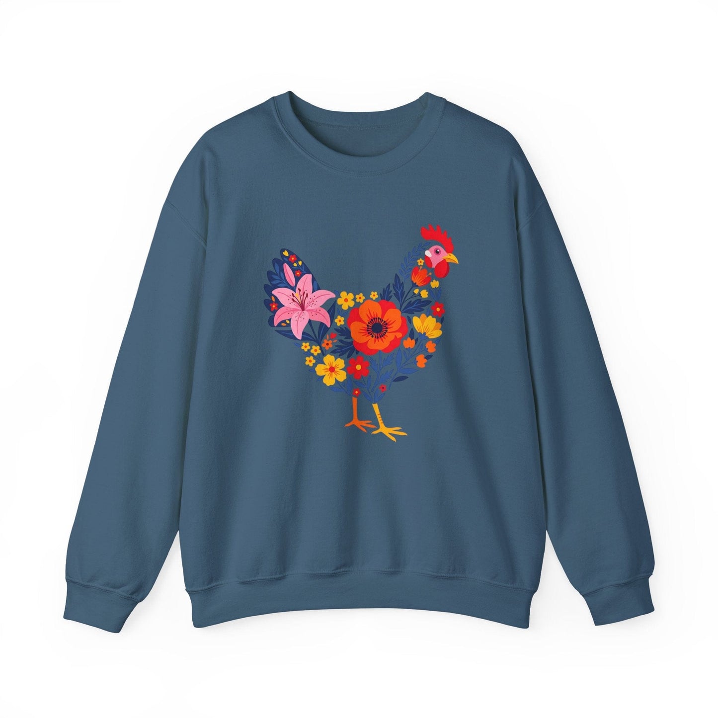 Floral Chicken Sweatshirt | Folk Art Spring Farm Design
