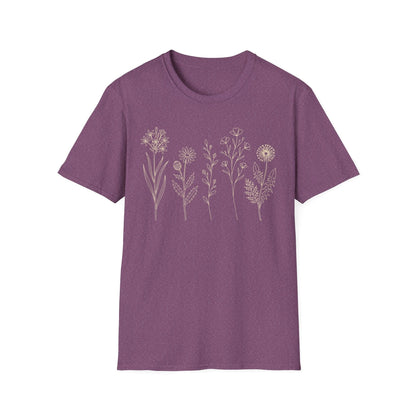 Minimal Wildflower Line Art Shirt | Botanical Sketch Floral Graphic Tee