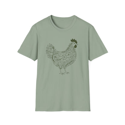 Floral Hen Line Art Shirt | Minimal Farmhouse Botanical Design