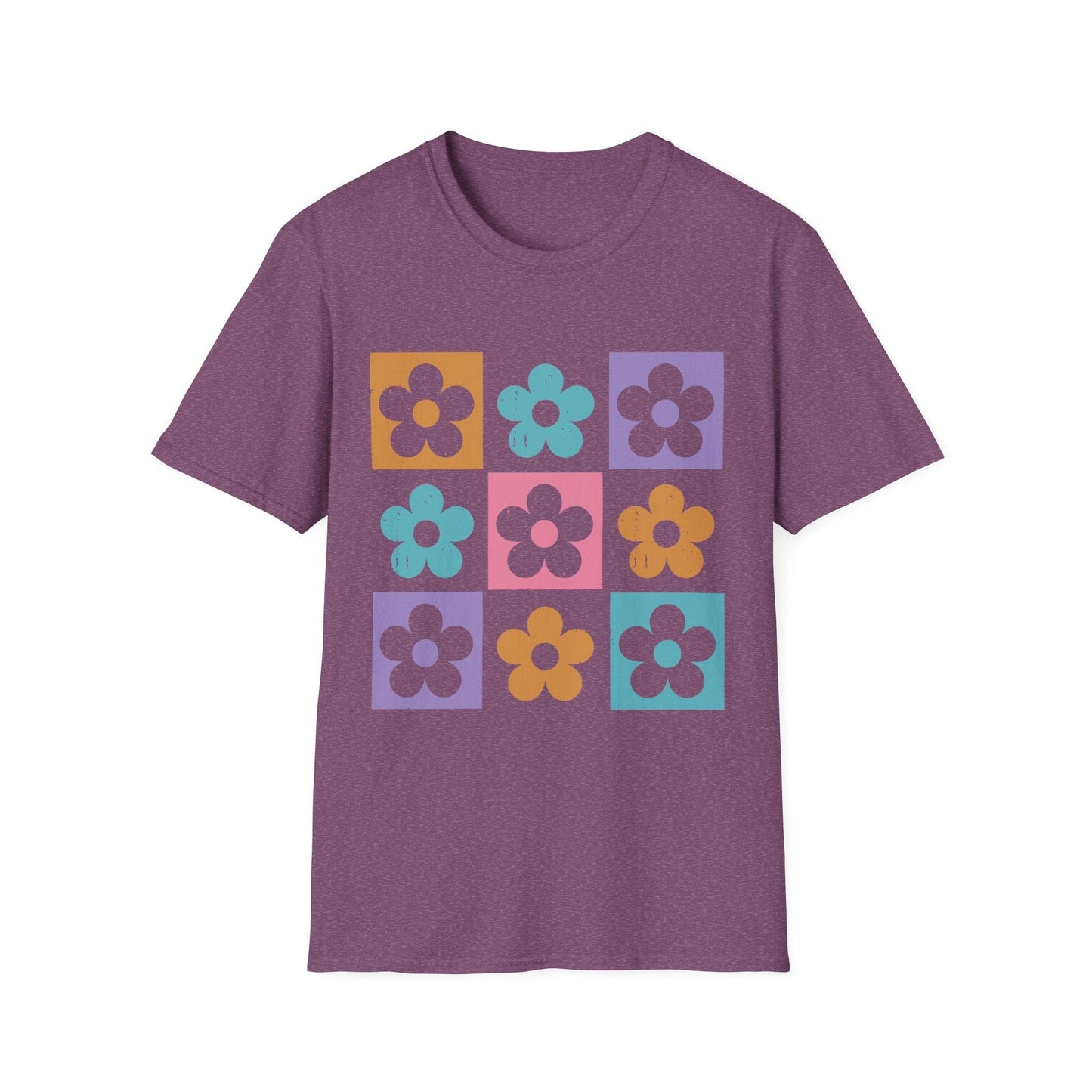 Retro Flower Grid t-shirt | Modern Floral Pattern, Colorful Minimalist Design