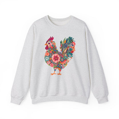 Floral Folk Hen Sweatshirt | Colorful Botanical Farmhouse Design