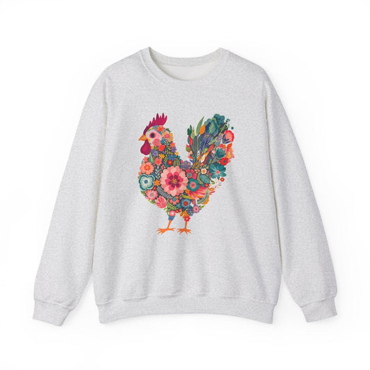 Floral Folk Hen Sweatshirt | Colorful Botanical Farmhouse Design