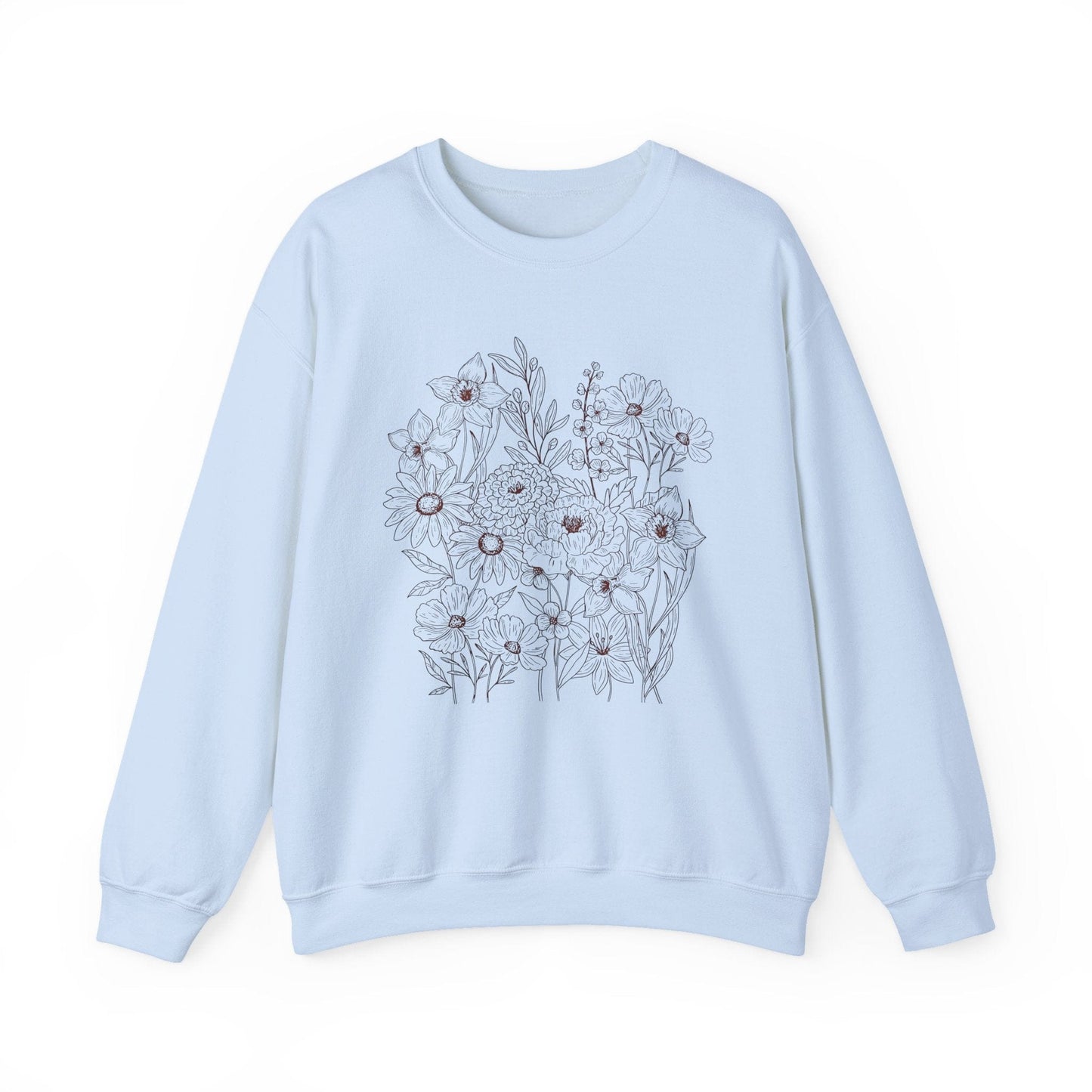 Vintage Floral Line Art Sweatshirt | Dark Botanical Wildflower Design