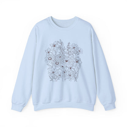 Vintage Floral Line Art Sweatshirt | Dark Botanical Wildflower Design