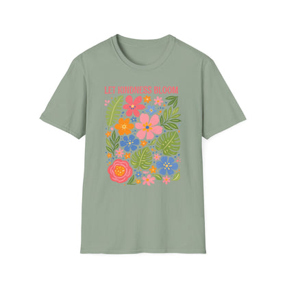 Let Kindness Bloom t-shirt | Colorful Floral Positive Message Design