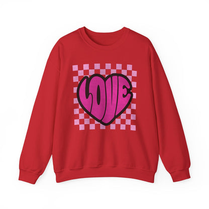 LOVE Heart Checkerboard Valentine Shirt | Trendy Pink Graphic Sweatshirt