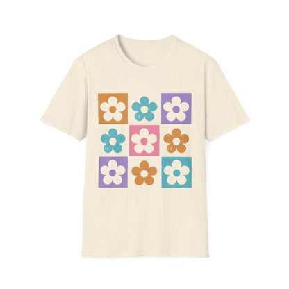 Retro Flower Grid t-shirt | Modern Floral Pattern, Colorful Minimalist Design