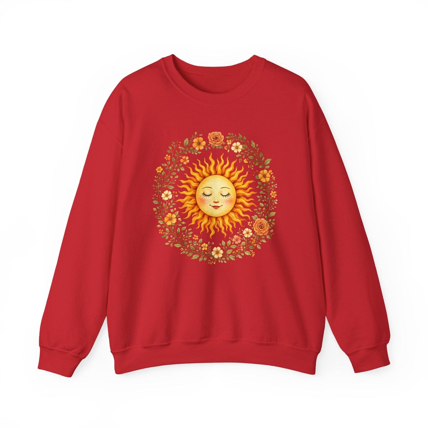 Radiant Sun & Floral Wreath Sweatshirt | Soft Botanical Spring Design
