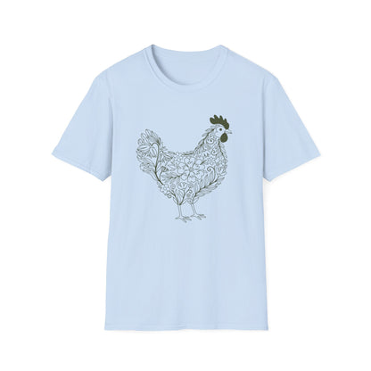 Floral Hen Line Art Shirt | Minimal Farmhouse Botanical Design
