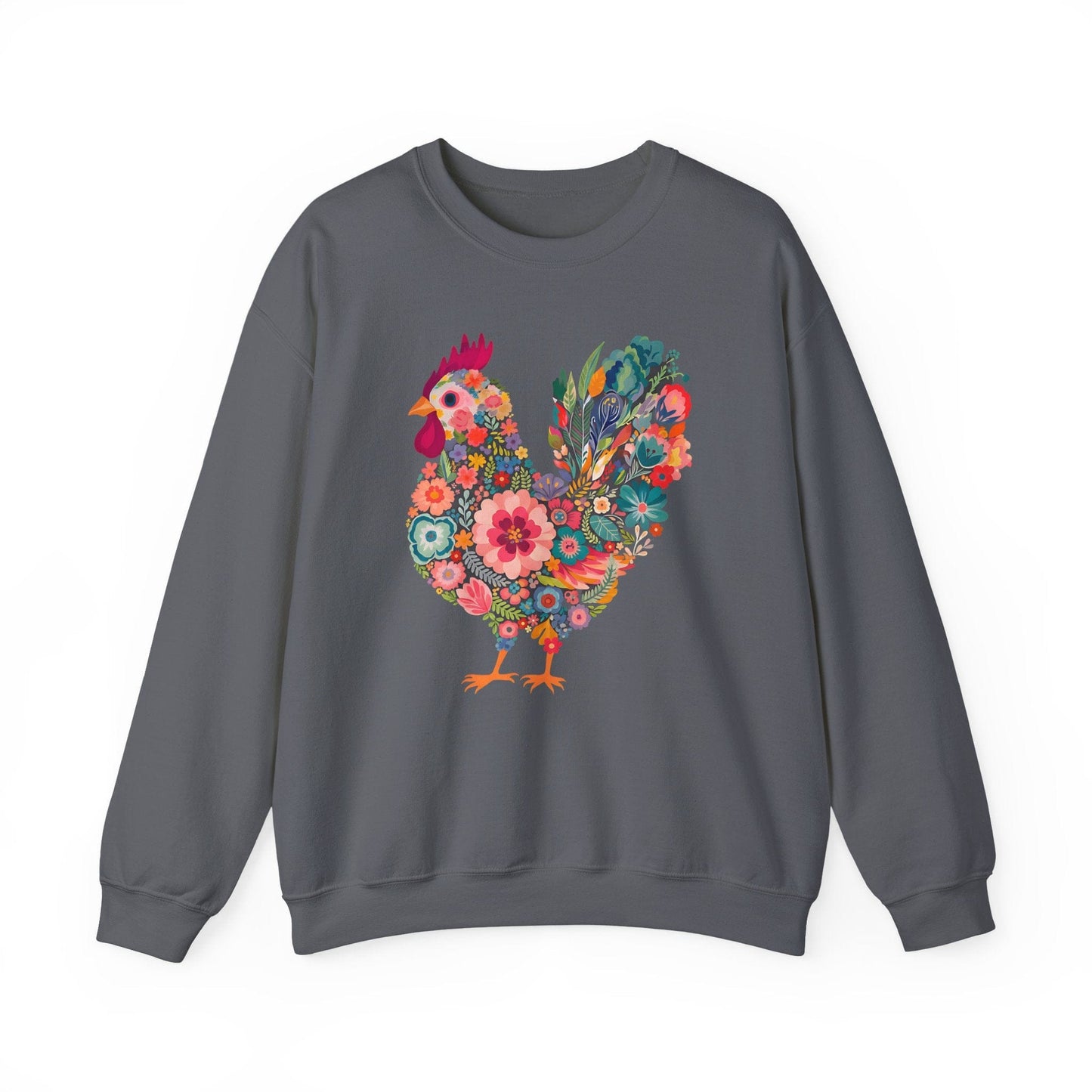 Floral Folk Hen Sweatshirt | Colorful Botanical Farmhouse Design
