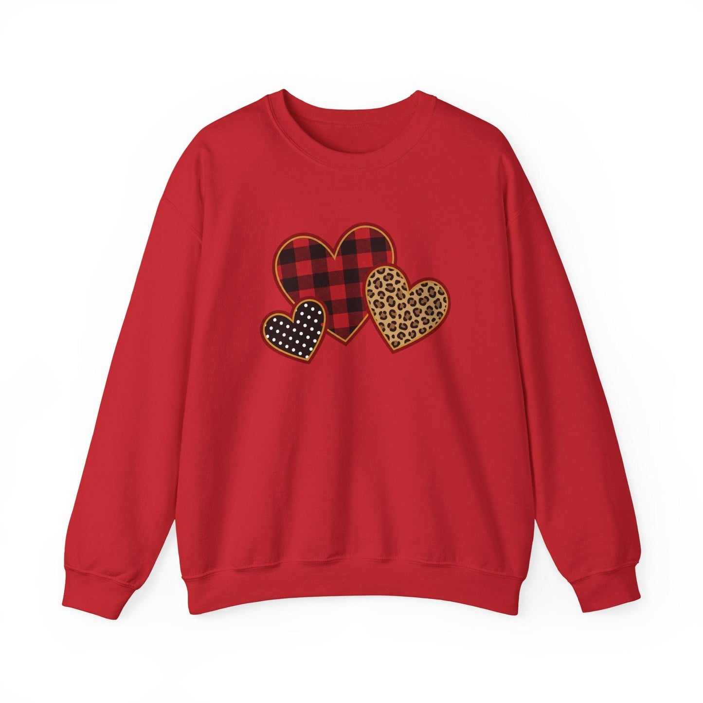 Patterned Hearts Valentine Sweatshirt | Buffalo Plaid, Leopard & Polka Dot Love Design
