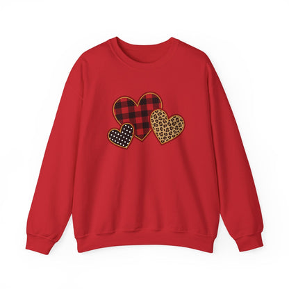 Patterned Hearts Valentine Sweatshirt | Buffalo Plaid, Leopard & Polka Dot Love Design