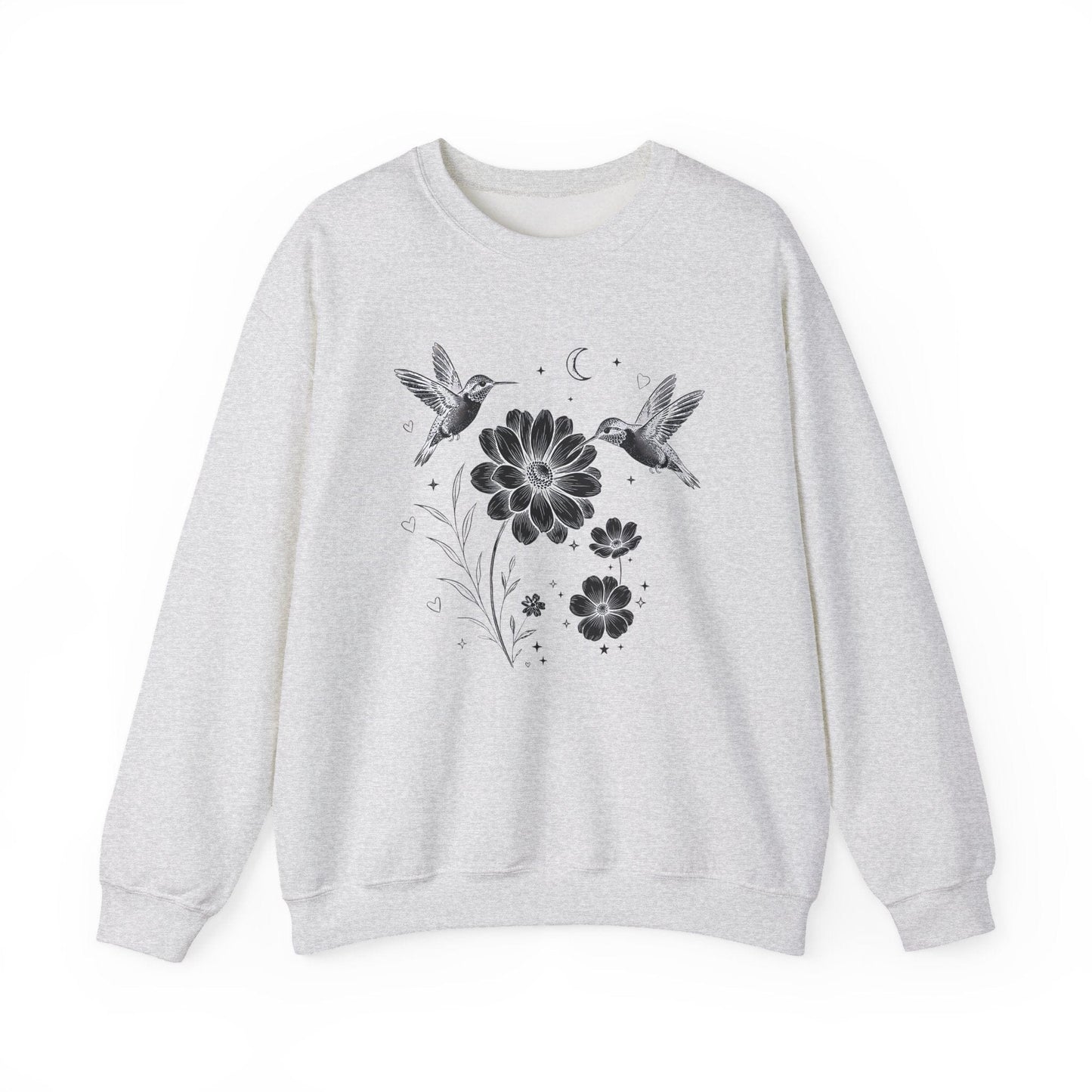 Hummingbird & Wildflower Sweatshirt | Minimal Botanical Nature Design