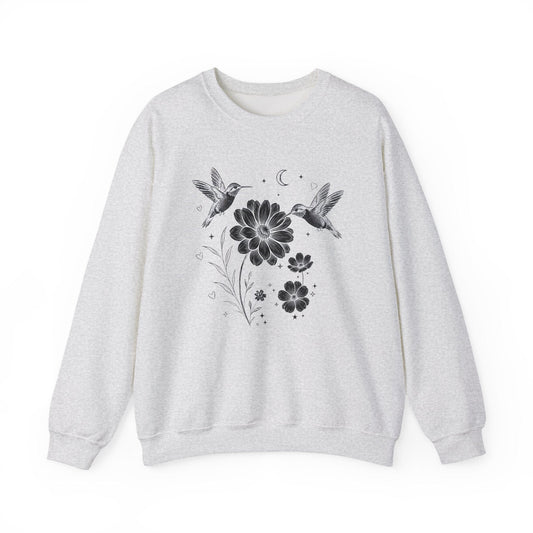 Hummingbird & Wildflower Sweatshirt | Minimal Botanical Nature Design