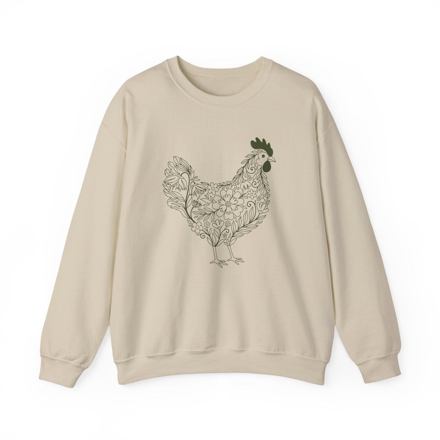 Floral Hen Line Art Sweatshirt | Minimal Farmhouse Botanical Design