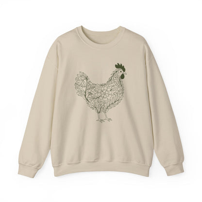 Floral Hen Line Art Sweatshirt | Minimal Farmhouse Botanical Design