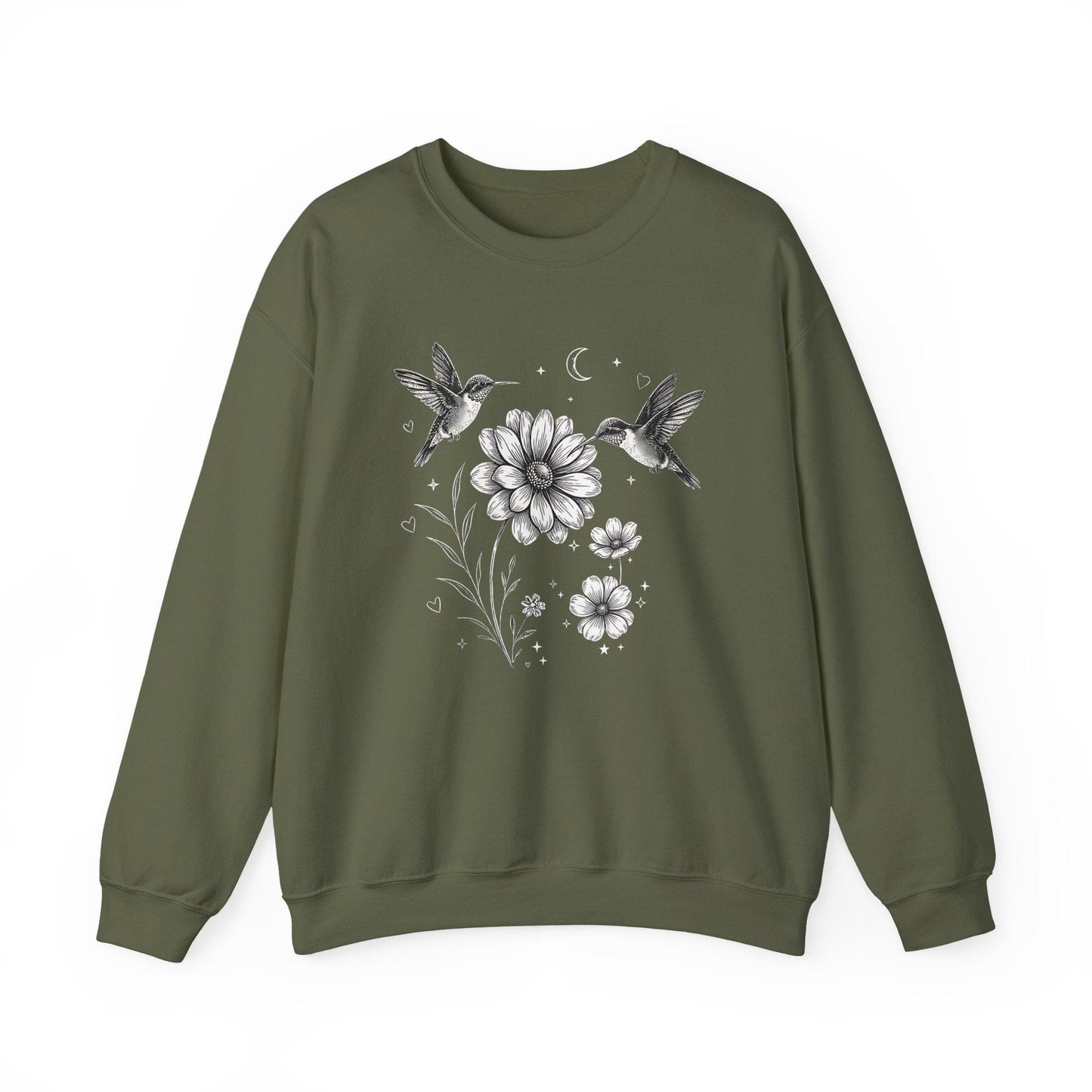 Hummingbird & Wildflower Sweatshirt | Minimal Botanical Nature Design