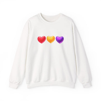 Colorful Candy Heart Trio Valentine Shirt | Cute Glossy Heart Love Sweatshirt