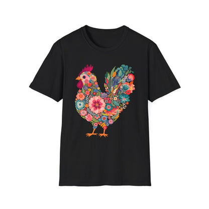 Floral Folk Hen t-shirt | Colorful Botanical Farmhouse Design