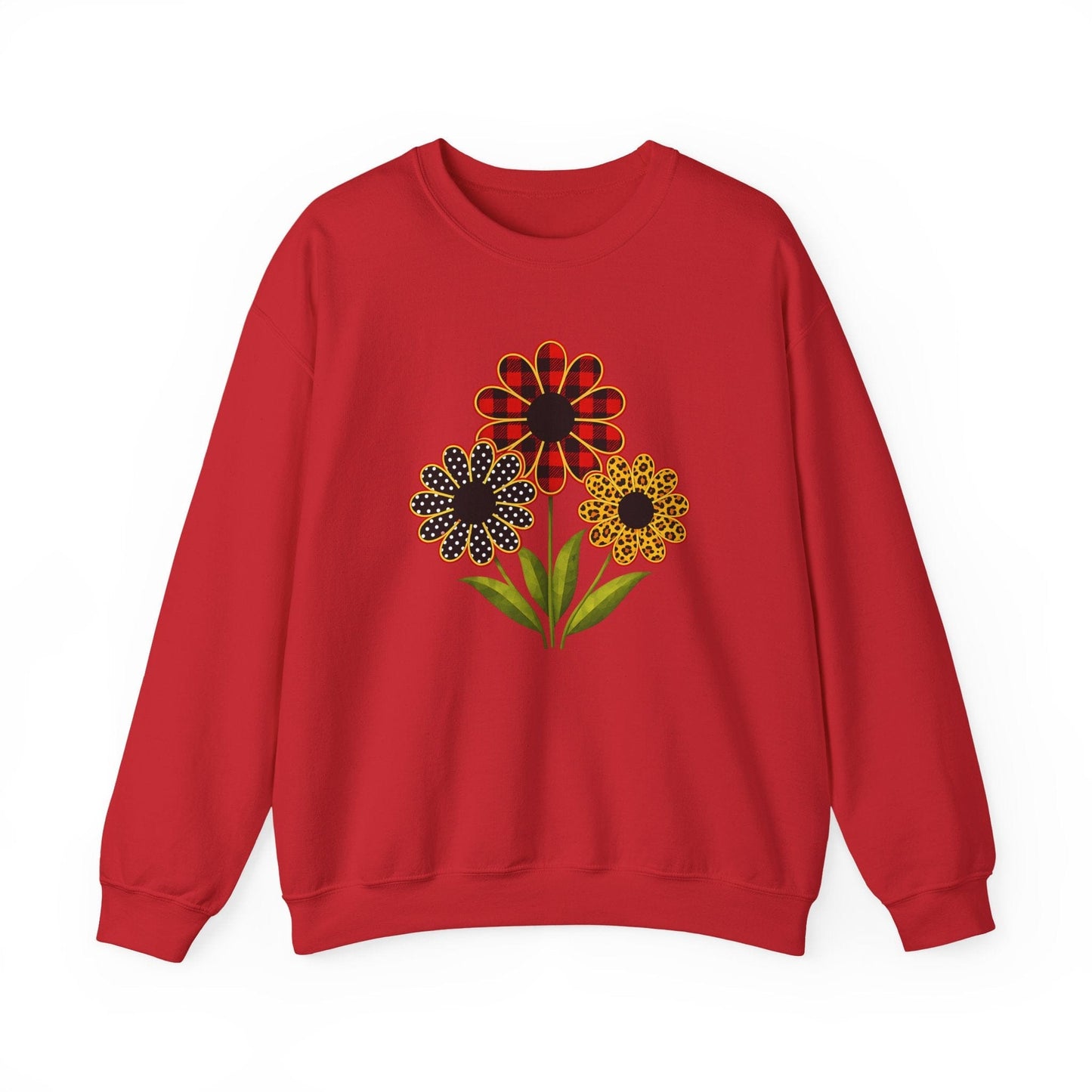 Patterned Floral Trio Sweatshirt | Buffalo Plaid, Polka Dot & Leopard Spring Design