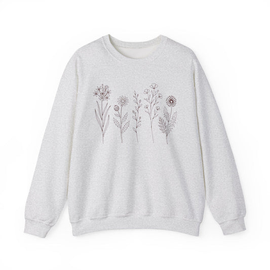 Minimal Wildflower Line Art Shirt | Botanical Sketch Floral Sweatshirt