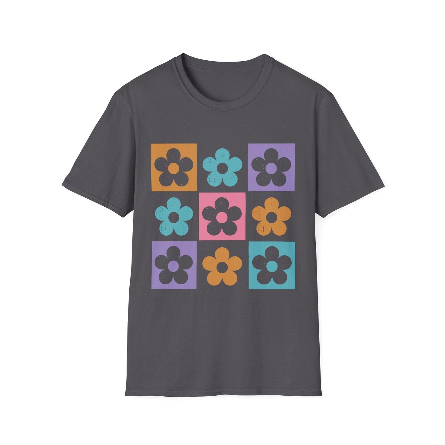 Retro Flower Grid t-shirt | Modern Floral Pattern, Colorful Minimalist Design