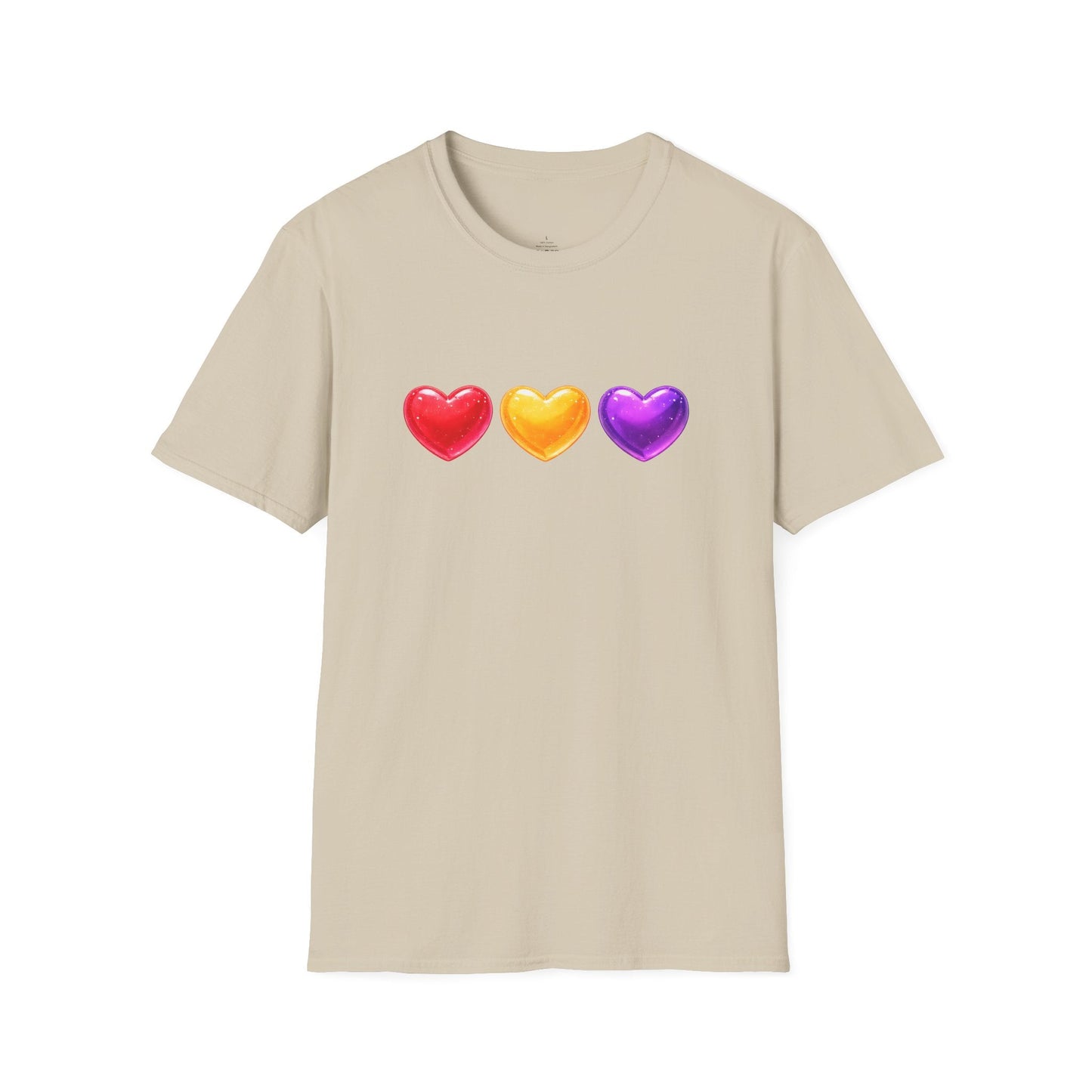 Colorful Candy Heart Trio Valentine Shirt | Cute Glossy Heart Love Sweatshirt
