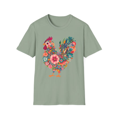 Floral Folk Hen t-shirt | Colorful Botanical Farmhouse Design