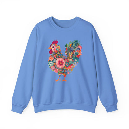 Floral Folk Hen Sweatshirt | Colorful Botanical Farmhouse Design