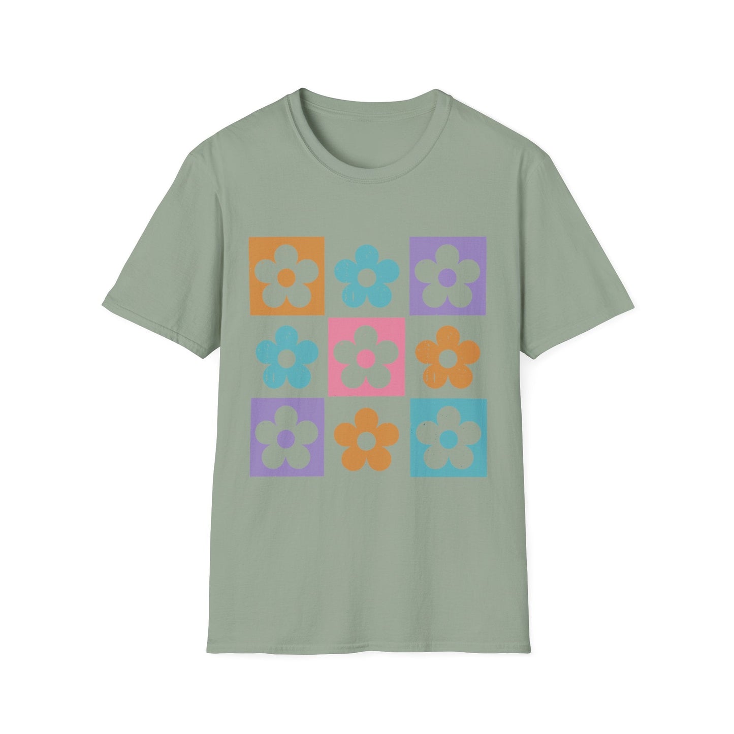 Retro Flower Grid t-shirt | Modern Floral Pattern, Colorful Minimalist Design