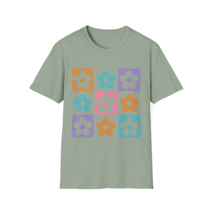 Retro Flower Grid t-shirt | Modern Floral Pattern, Colorful Minimalist Design