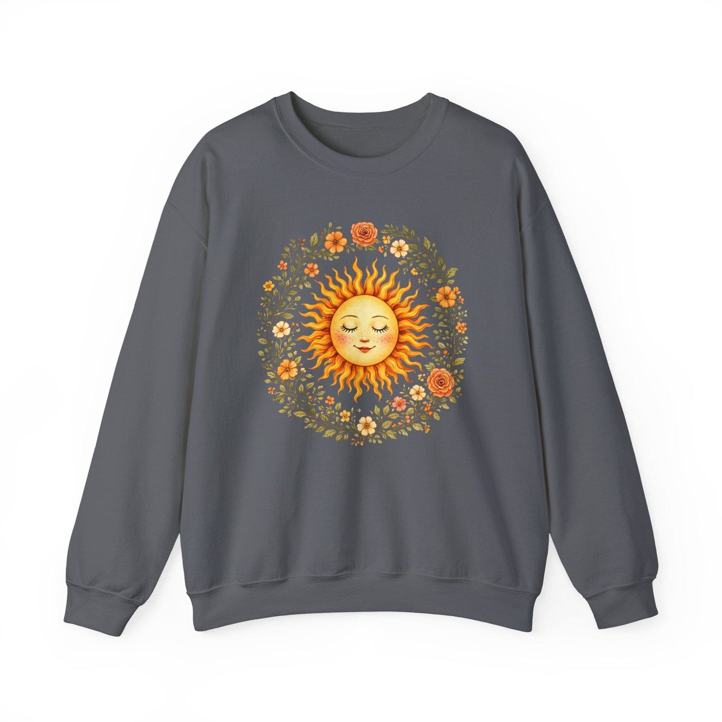 Radiant Sun & Floral Wreath Sweatshirt | Soft Botanical Spring Design