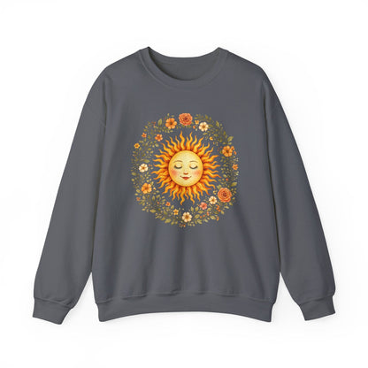 Radiant Sun & Floral Wreath Sweatshirt | Soft Botanical Spring Design