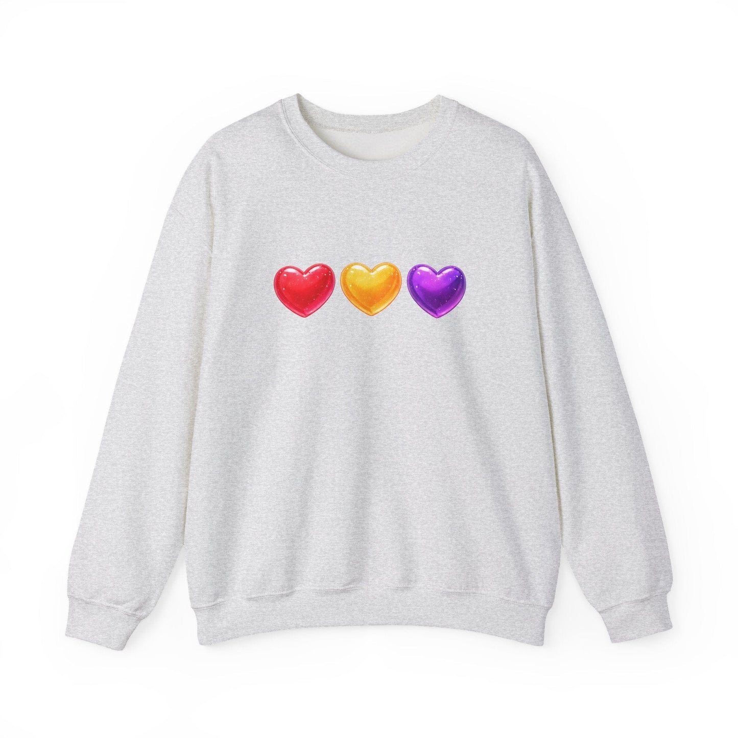 Colorful Candy Heart Trio Valentine Shirt | Cute Glossy Heart Love Sweatshirt