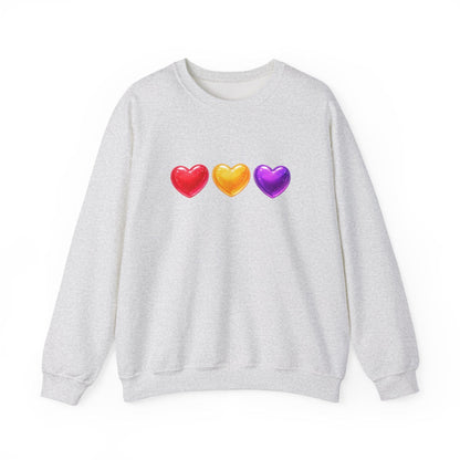 Colorful Candy Heart Trio Valentine Shirt | Cute Glossy Heart Love Sweatshirt