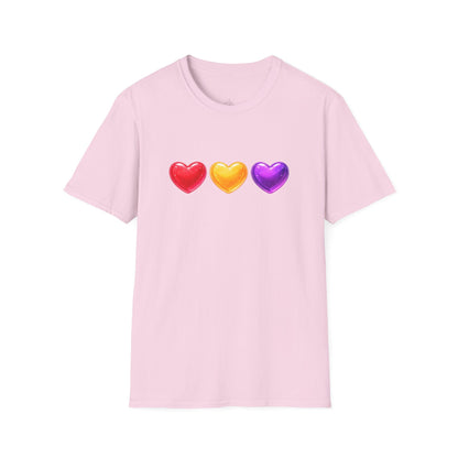 Colorful Candy Heart Trio Valentine Shirt | Cute Glossy Heart Love Sweatshirt