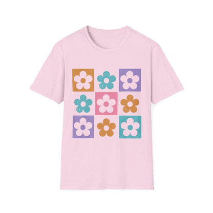 Retro Flower Grid t-shirt | Modern Floral Pattern, Colorful Minimalist Design