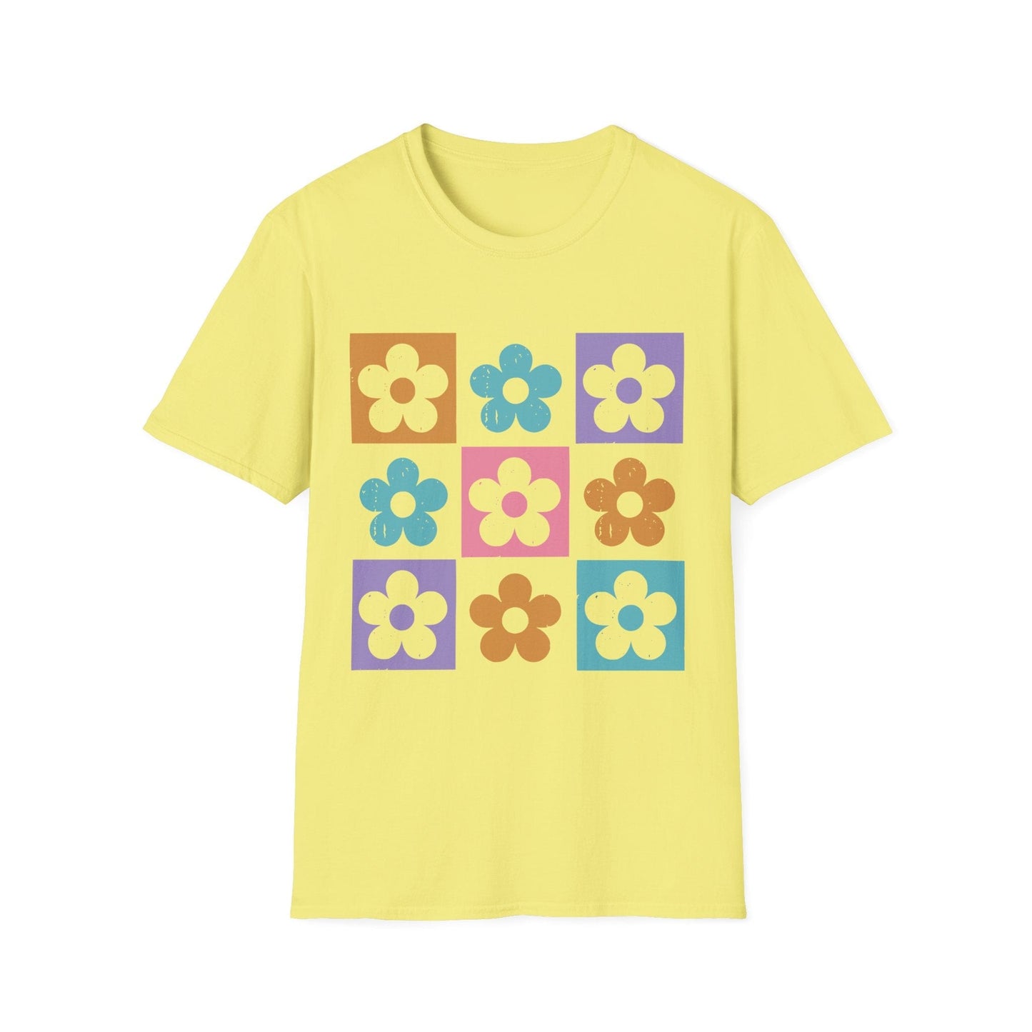 Retro Flower Grid t-shirt | Modern Floral Pattern, Colorful Minimalist Design