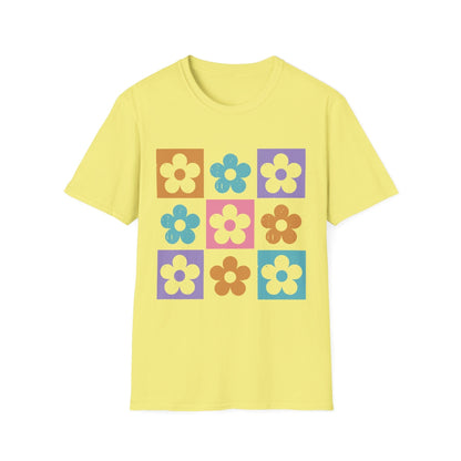 Retro Flower Grid t-shirt | Modern Floral Pattern, Colorful Minimalist Design