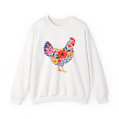 Floral Chicken Sweatshirt | Folk Art Spring Farm Design