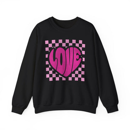 LOVE Heart Checkerboard Valentine Shirt | Trendy Pink Graphic Sweatshirt